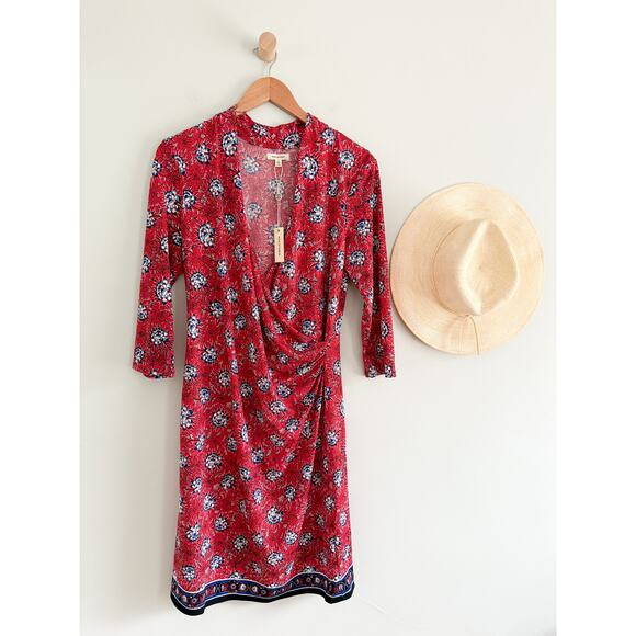Max Studio | NWT Women's Printed Matte Jersey Dress in Red | Sz L - Picture 1 of 7